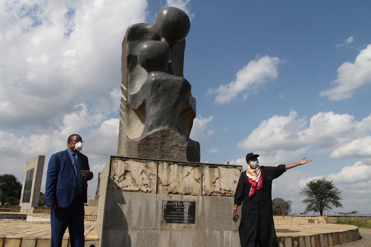 National Museums of Kenya Director General Mzalendo Kibunjia and Sports, Heritage and Culture CS Amina Mohamed inUhuru Gardens, Nairobi, on June 11, 2020