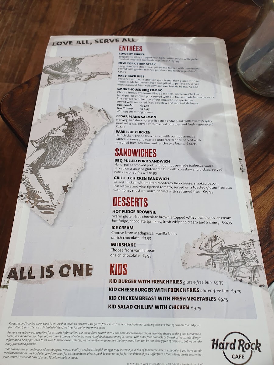 Hard Rock Cafe gluten-free menu