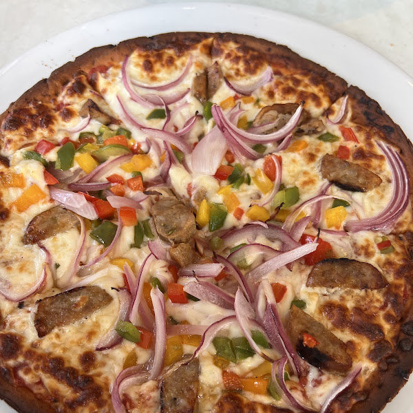 Pizza with sausage and peppers