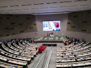 Tshwane council during a caucus break following a chaotic start to its special council meeting. The DA on the left. EFF in the centre and the ANC on the right. 