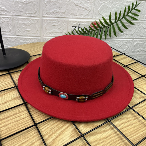 Title 15, British Retro Woolen Wide Brim Flat Top Hat. St...