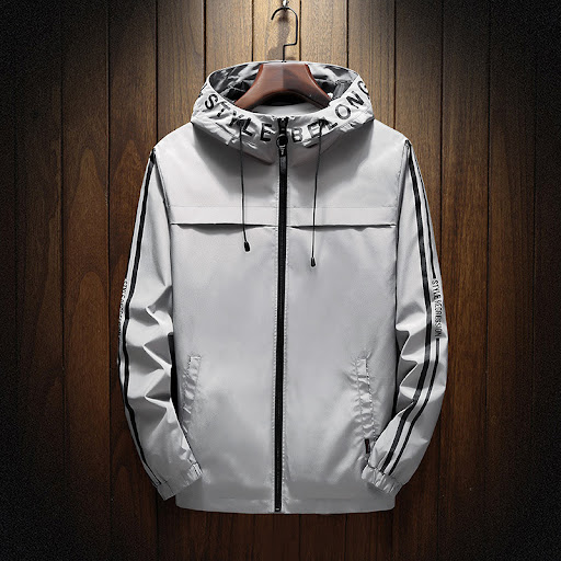 Title 2, White Casual Hooded Jacket with Side Seam Pocke...