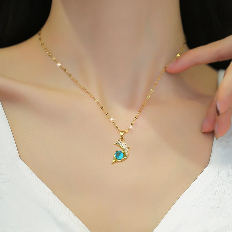 Eenvoudige Elegante Zirkoon Dolfijn Blauwe Sleutelbeenketting, een perfect accessoire om je outfit subtiel op te fleuren en je stijl te accentueren.