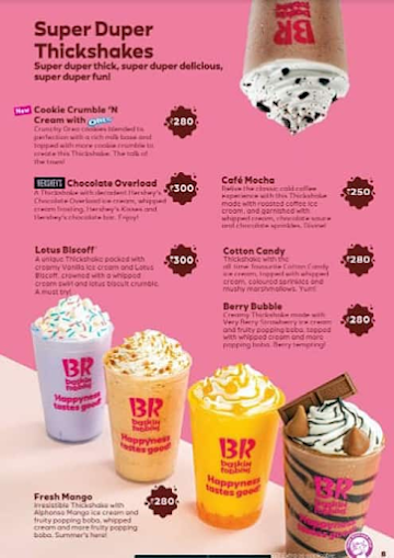 Baskin Robbins Happyness Shakes menu 