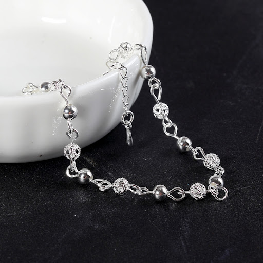 Title 1, Ladies Silver Bracelet Round Bead Hollow Exquis...