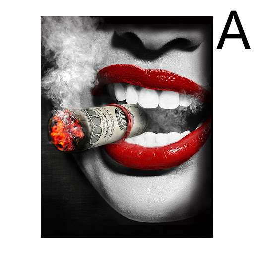 Title 9, Wall Art Poster Red Lips Smoking Woman Clock Pi...