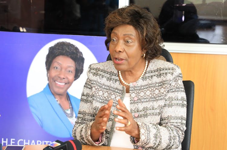 Kitui Governor Charity Ngilu during a press conference in his boardroom on last Friday.