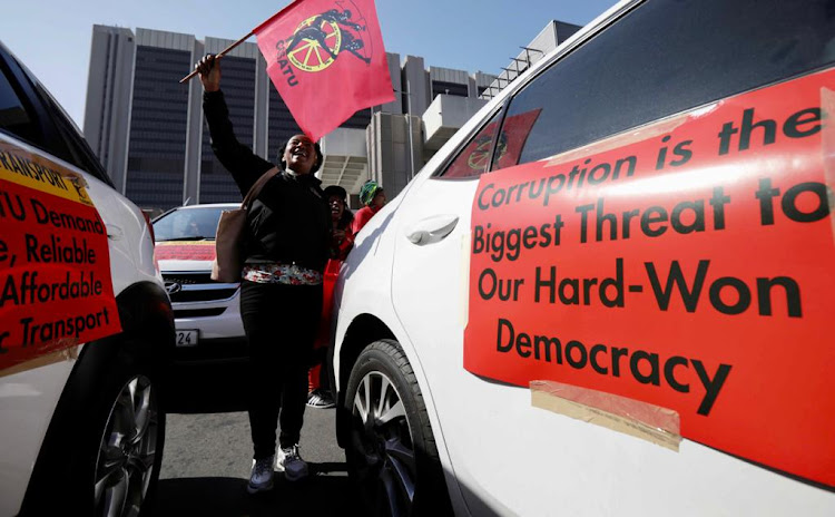 A protester at Cosatu's national stayaway in Cape Town on Wednesday.