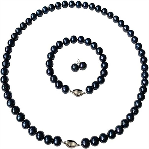 Title 1, Gray round beads necklace bracelet earrings bla...