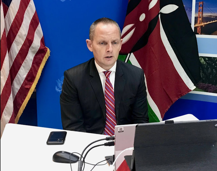 The Chargé d’Affaires at the American Embassy in Nairobi, Eric W. Kneedler during the commemoration of the World Day Against Trafficking in Persons on July 30, 2021.