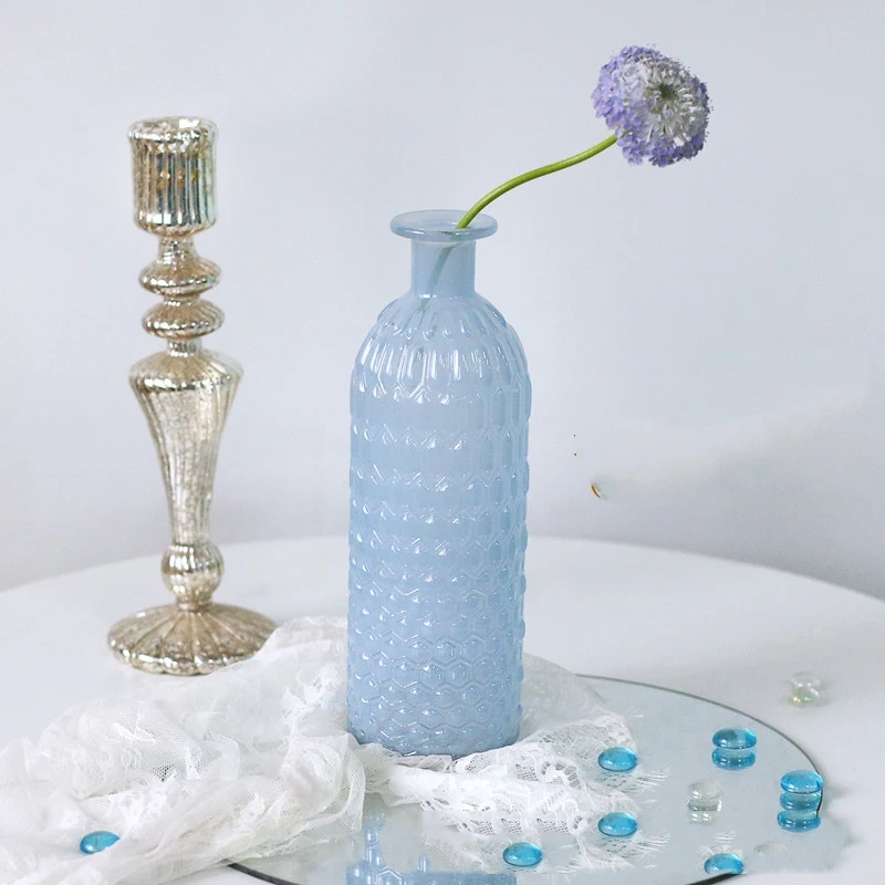 Title 4, Wit blauw glazen vaasje voor woonkamer bloemdec...