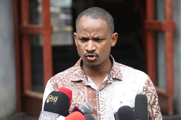 Embakasi East MP Babu Owino speaks to journalists at Parliament Buildings on September 15, 2023