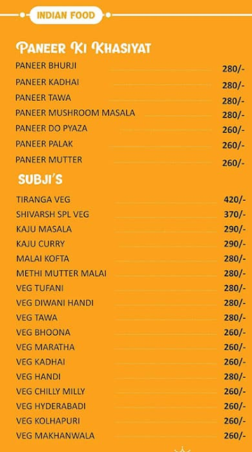 Shivarsh Veg menu 