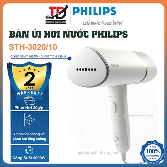 Bàn Ủi Hơi Nước Cầm Tay Philips Sth3020/10, Công Suất 1000W, Dễ Dàng Mang Đi, Hàng Chính Hãng