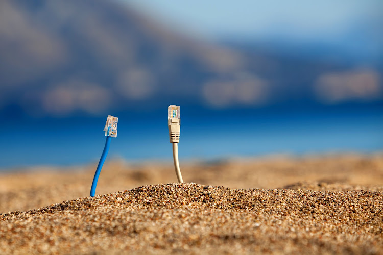 Network cables on the sea shore.