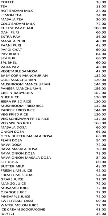 Paakashala menu 