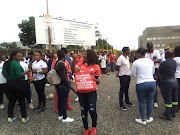 Nehawu affiliated workers protesting outside the Charlotte Maxeke Hospital in Parktown, Johannesburg. 