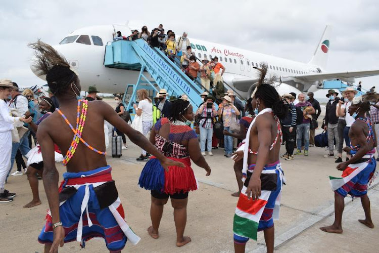 Tourists on board a Bulgarian charter flight are received in Mombasa/