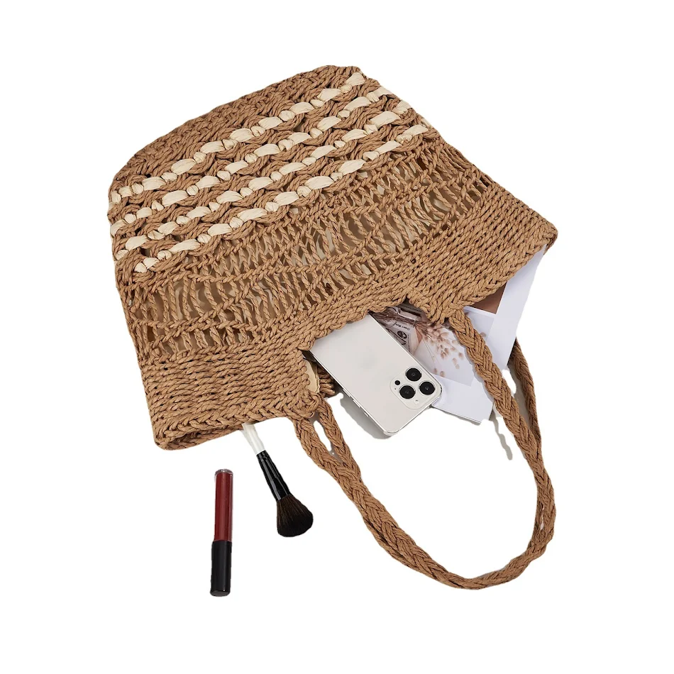 Bolso de playa tejido con patrón hueco, bandolera de paja, perfecto para el verano. Un accesorio elegante y ligero ideal para la playa y vacaciones.