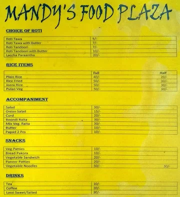 Mandy's Food Plaza menu 