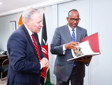 Australian high commisioner to Kenya Luke Williams with Defence CS Duale at Defence Headquarters, Nairobi on May 18, 2023