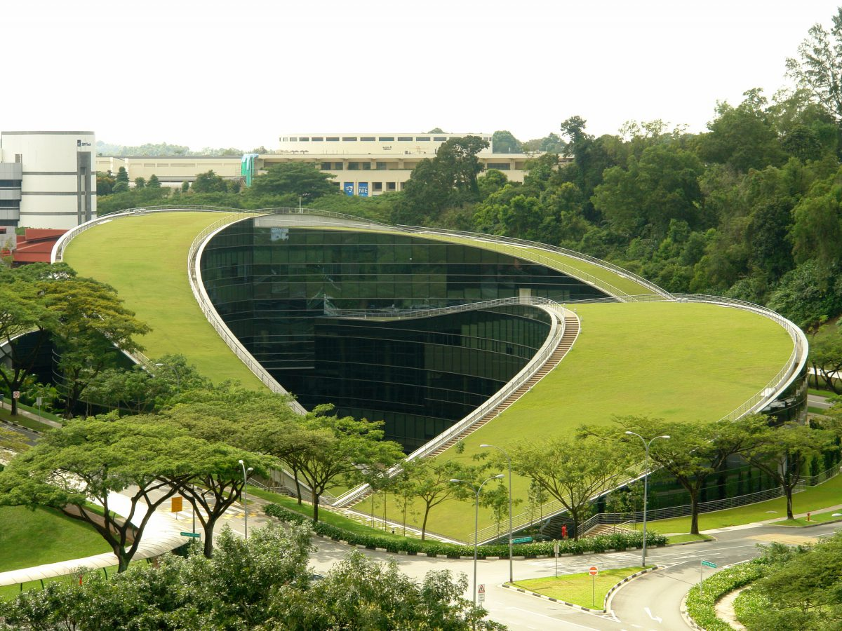 A building topped with green roof