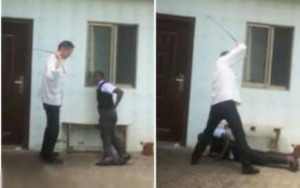 A screen grab showing one of the Chinese nationals caning a Kenyan at Chez Wou Restaurant in Kileleshwa.