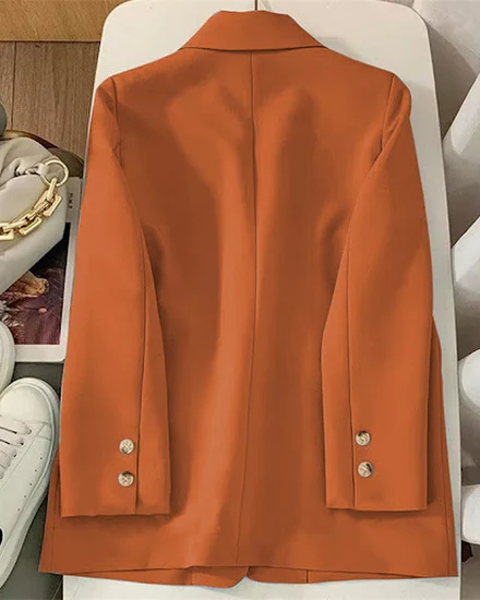 Elegant Orange Blazer Mujer 2023 Long Sleeve Jacket Women... - 2