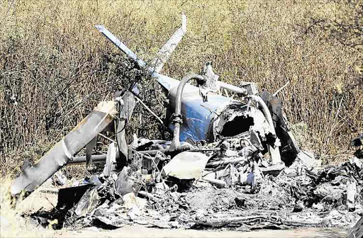 NO SURVIVORS: A view of the charred wreckage of the two helicopters which collided in the region of Villa Castelli, in the Argentine province of La Rioja this week during the filming of a reality TV show