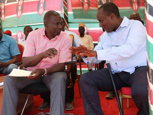 Deputy President William Ruto with Governor Hussein Dado at Bura, Tana River county yesterday / DPPS