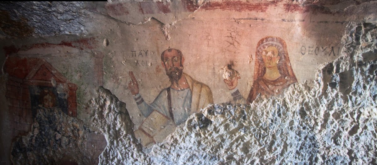 Fresco of Paul and Thecla in Cave on Mountain at Ephesus