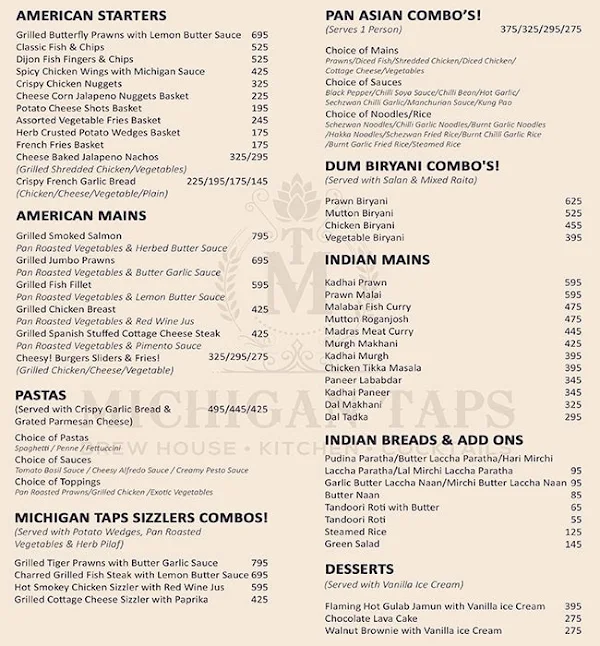 Michigan Taps menu 