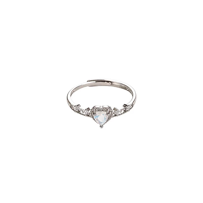 Damen Moonstone Love Doppelring offen, ein Zirkonia-Ring für elegante Outfits, perfekt für Liebhaberinnen.