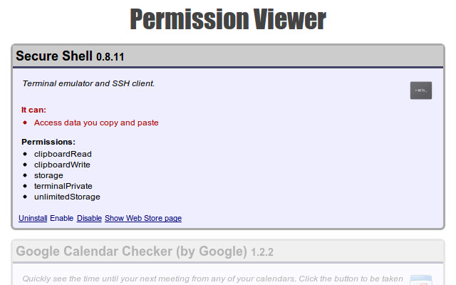 Permission Viewer chrome extension