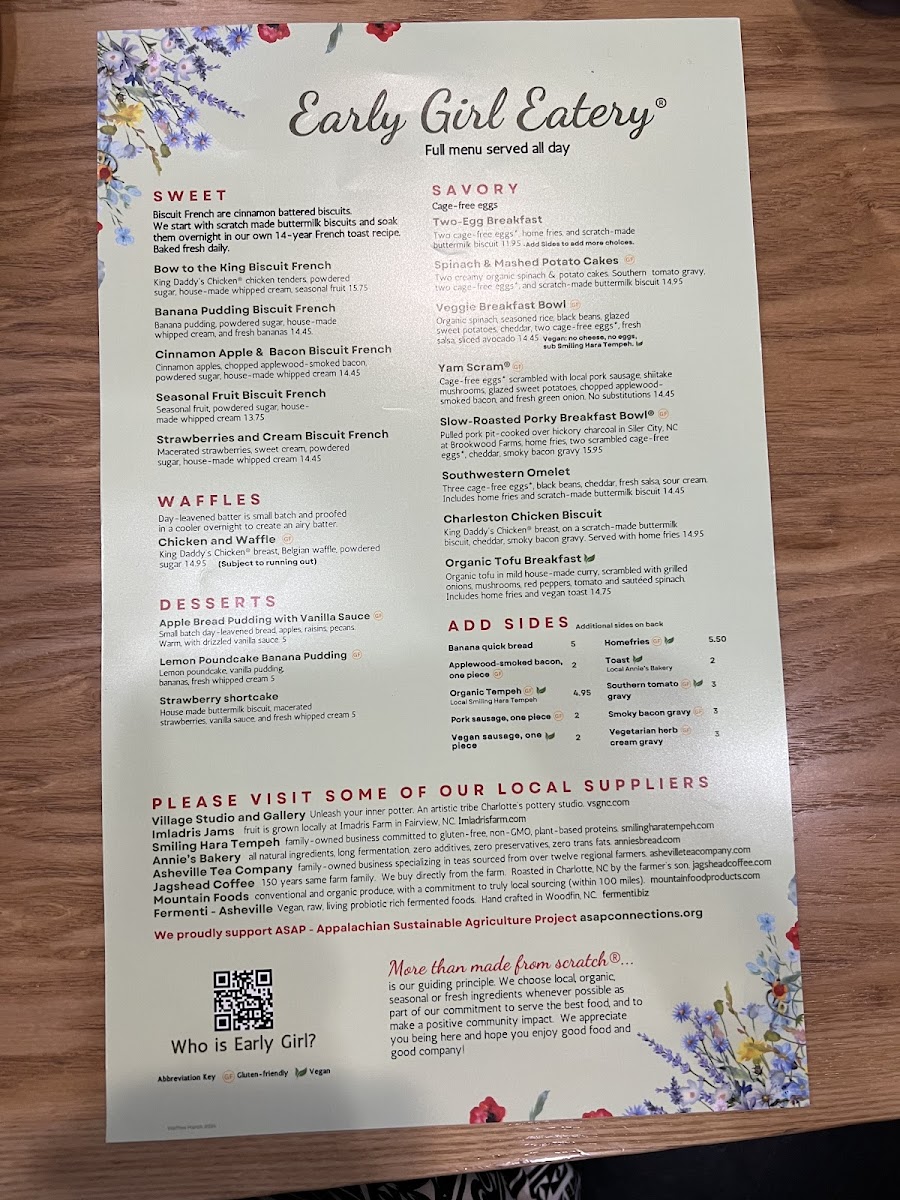 Early Girl Eatery gluten-free menu