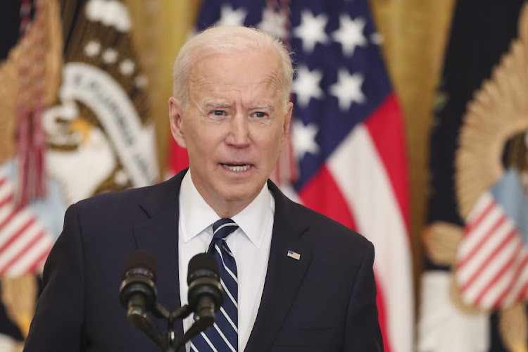 US President Joe Biden speaks during a news conference in the East Room of the White House in Washington, DC, the US, March 25 2021. Picture: OLIVER CONTRERAS/SIPA/BLOOMBERG