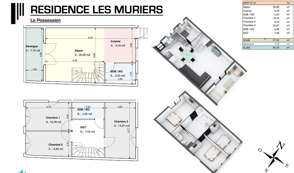 Vente appartement 4 pièces 91.54 m² à La possession (97419), 332 000 €