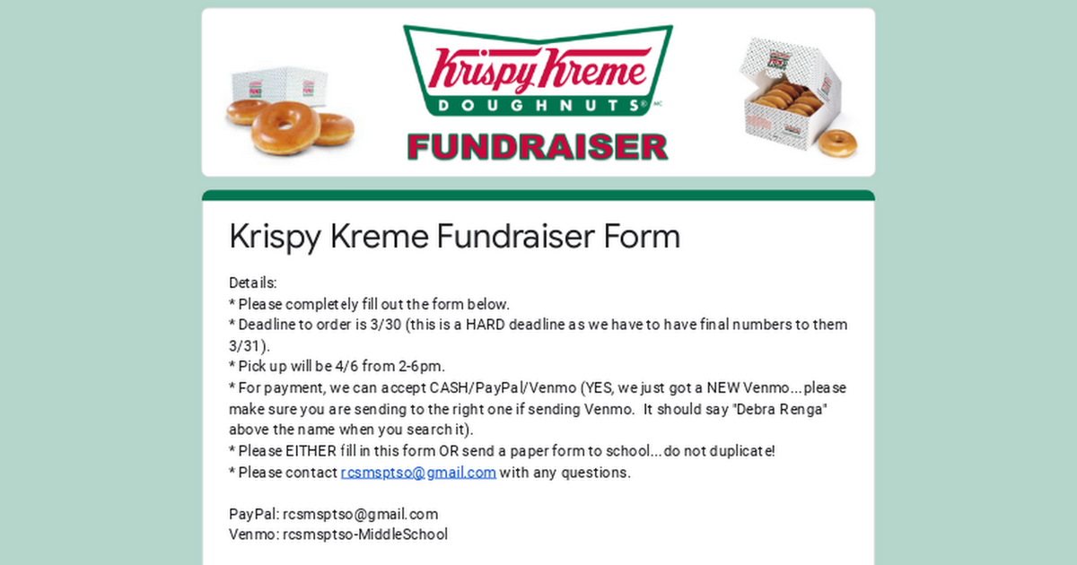 Krispy Kreme Fundraiser Form