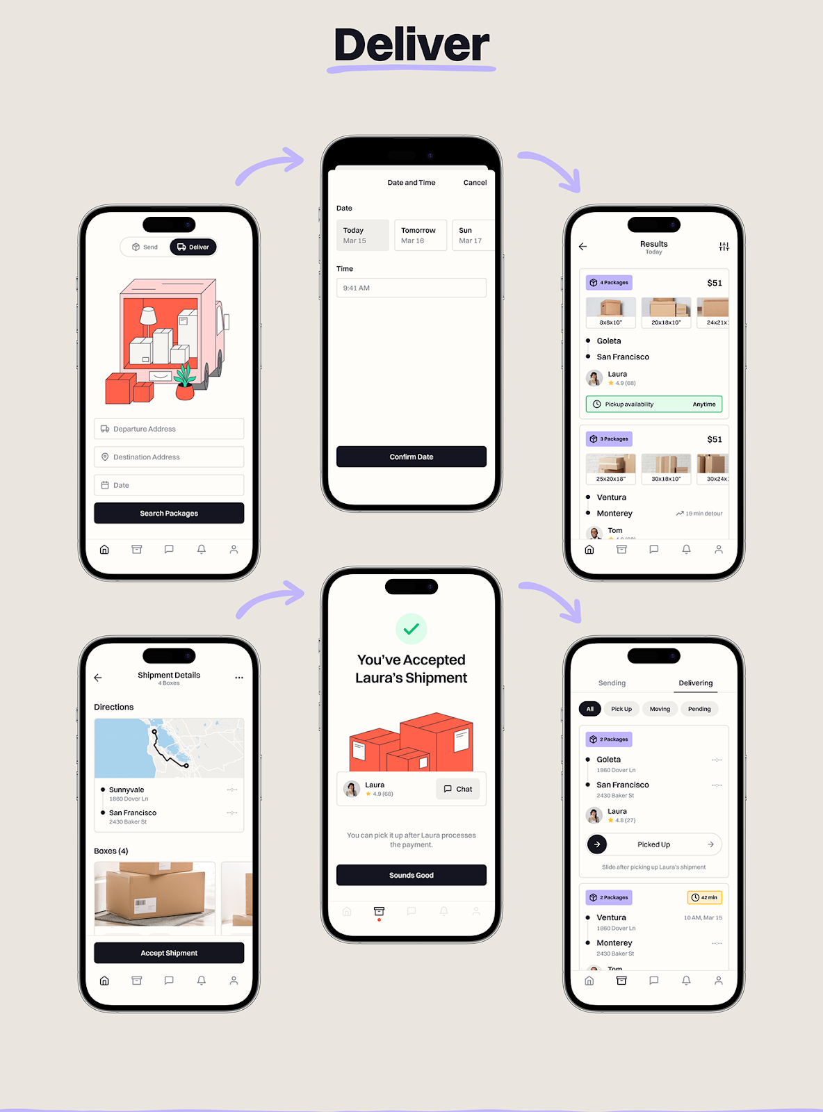 box branding  Case Study color delivery ILLUSTRATION  Mobile app design concept  shipping UI/UX