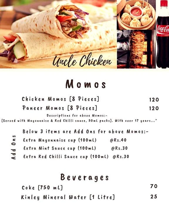 Uncle Chicken- Shawarma, Biryani And Momos menu 