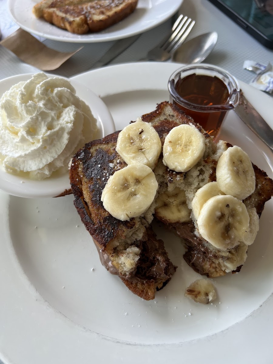 Nutella French toast with bananas and fresh whipped cream