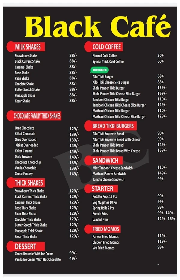 Black Cafe menu 