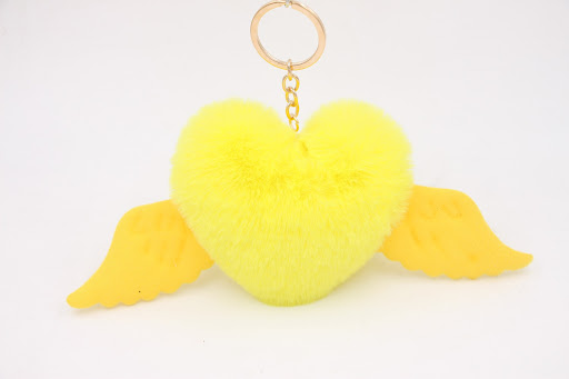 Title 14, Peach Heart Wings Wool Ball Keychain Pendant, a...