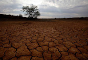 Cracked earth marks a dried up watering hole on a farm near Aberdeen in the Karoo. File photo