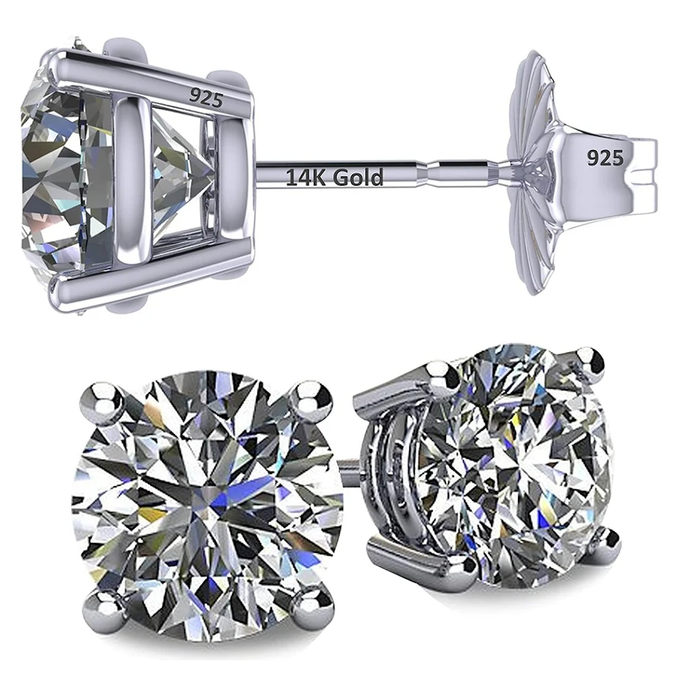 Boucles d'oreilles à clous en zircon rond à quatre griffes, ornements élégants pour femmes, un accessoire de bijou parfait pour un éclat quotidien subtil