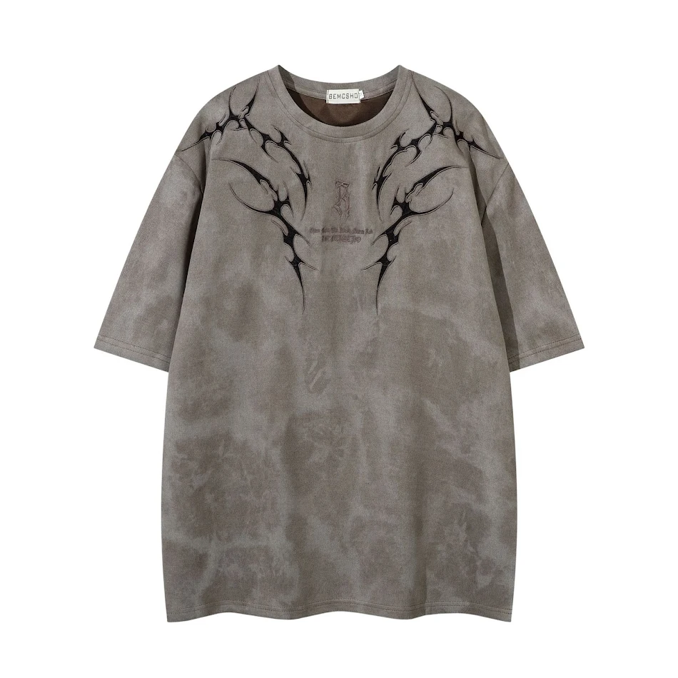 T-shirt Homme Manches Courtes Broderie Épines Rétro Américain Été Confortable Respirant Style Vintage Parfait pour les Journées Chaudes et Décontractées