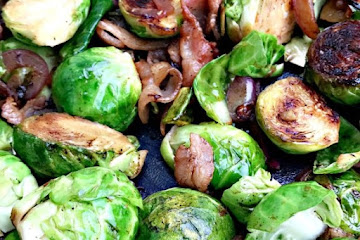 Caramelized Balsamic Bacon Brussels Sprouts with Garlic