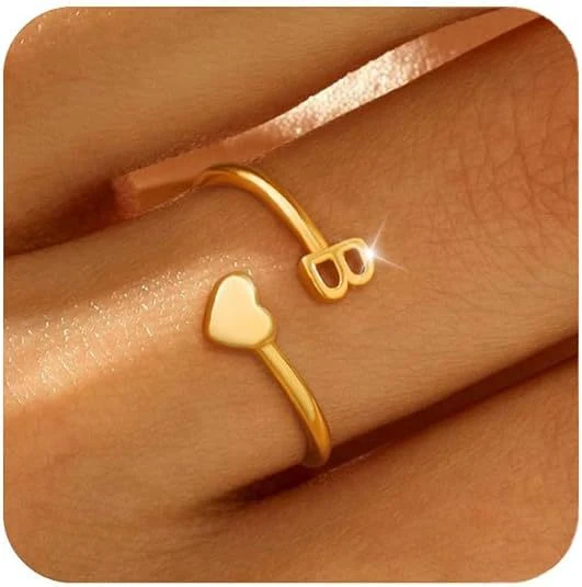 Anillo con 26 Letras en Inglés Chapado en Oro Real Joyería Sencilla y Elegante para Uso Diario, Regalo Personalizado Exclusivo