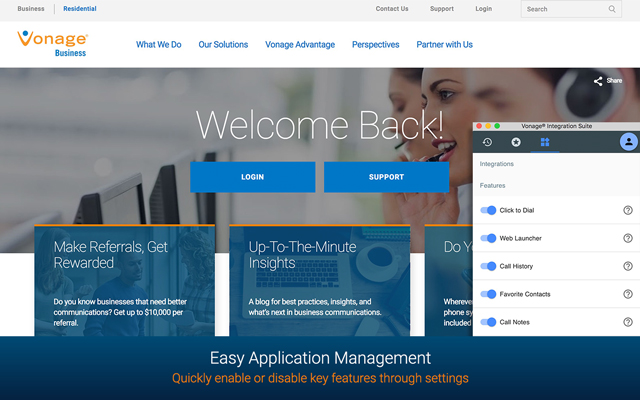 Vonage® Integration Suite chrome extension