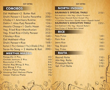 Bajrang's Bikaner menu 